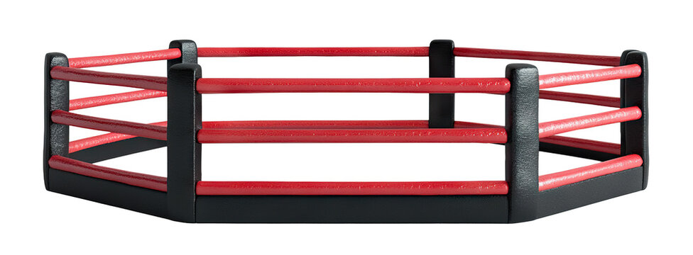 MMA style hexagonal fighting ring with ropes and posts, isolated on transparent cutout background	