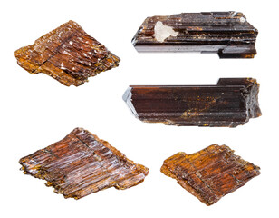 various samples of raw rutile minerals isolated