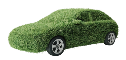 Green grass-covered car, isolated on transparent cutout background