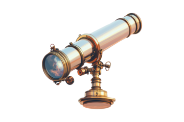 Vintage brass telescope on a stand gazing into the sky