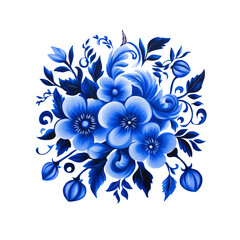 Obraz premium Vibrant Blue Floral Arrangement Gzhel-Style Painted Flowers