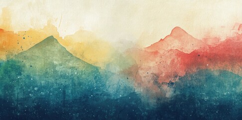 Abstract Watercolor Mountain Landscape Painting