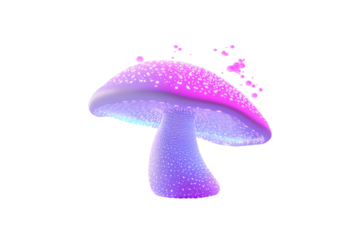Glowing mushroom shines with ethereal light in the darkness