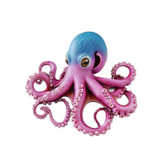 Fototapeta premium Adorable Cartoon Octopus with Pink and Blue Tentacles