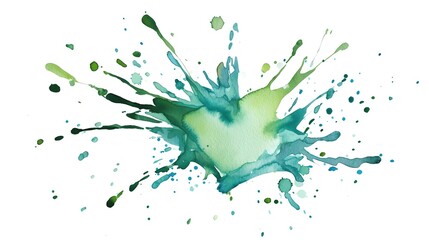 A vibrant splash of green watercolor paint on a white background, showcasing artistic creativity and dynamic movement, perfect for backgrounds and design projects.