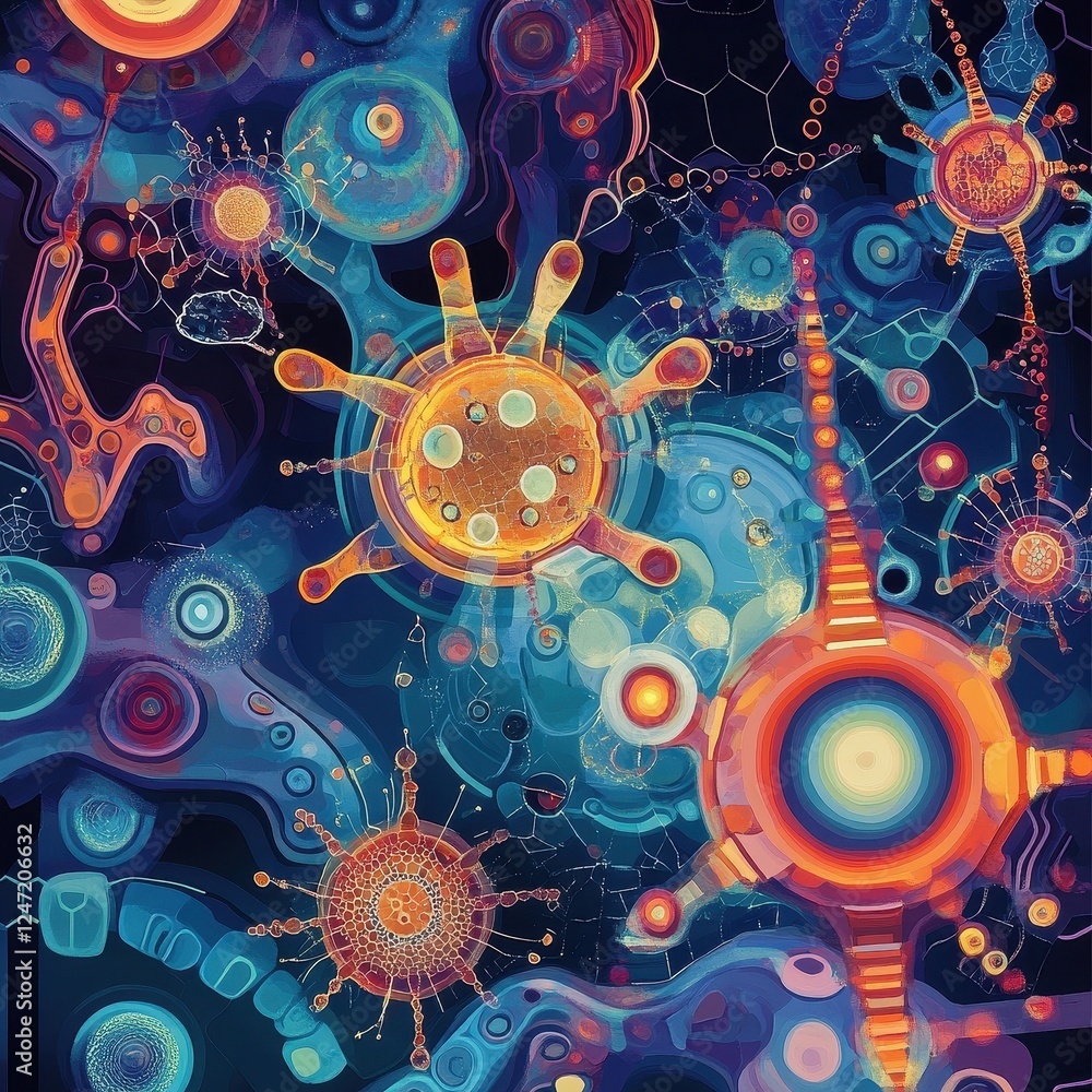 Poster abstract colorful microscopic cellular structures art