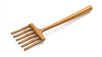 Naklejka premium An elegant garden fork with a wooden handle, designed for easy soil cultivation. Perfect for planting and maintaining your garden. Isolated on a white background for clarity.