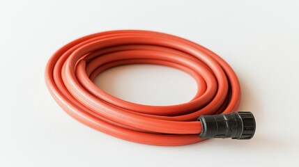 A single garden hose isolated on a clean white surface, ideal for promoting garden tools and accessories.