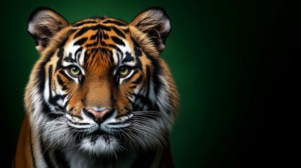 Fototapeta premium Front View Tiger Fur Skin Texture with Stripes - This image showcases a majestic tiger with striking stripes, symbolizing strength, beauty, wildlife, power, and grace.