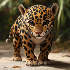 Fototapeta premium baby jaguar jungle cute eyes illustration generative AI