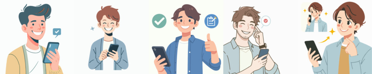 vector of a person looking at a gadget with a smile