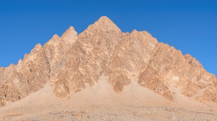 Fototapeta premium Majestic mountain range under clear blue sky, desert landscape, panoramic view, travel poster