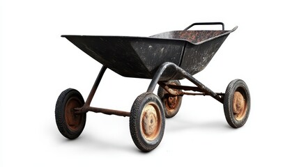 A single wheelbarrow isolated on a white background, great for landscaping product marketing.