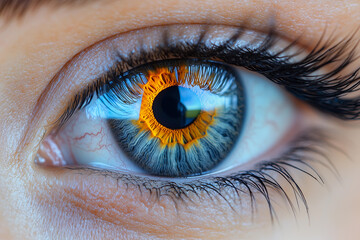 Fototapeta premium Close-up view of a human eye revealing vibrant iris colors and intricate details