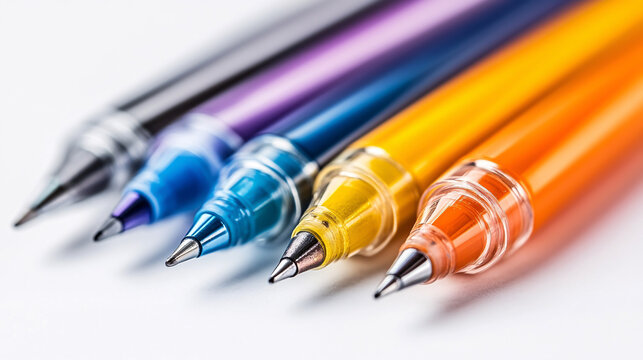 A colorful ballpoint pen is displayed against a white background.