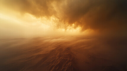 Fototapeta premium The vast dunes of the Empty Quarter in Oman are enveloped in a swirling dust storm, transforming the desert landscape