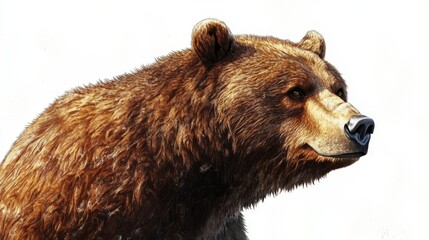 Cartoon brown grizzly bear isolated on white background. Side view. Vector illustration.