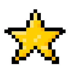Fototapeta premium Pixel art golden star in a retro video game style with a blocky digital appearance on a white background