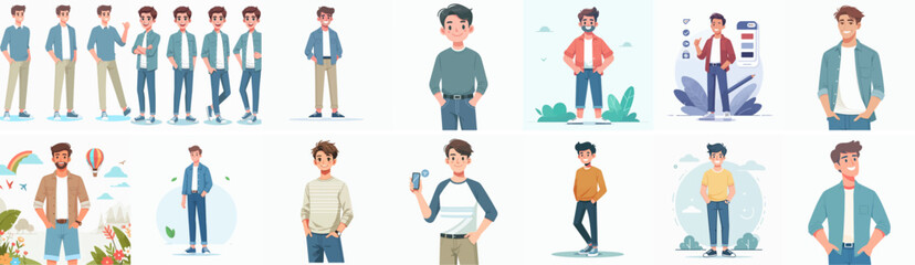vector collection of young men standing in casual clothes