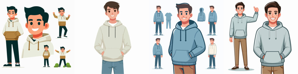 young man vector collection with hoodie