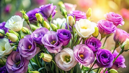 Fototapeta premium Tilt-Shift Lisianthus Bouquet, Artistic Floral Photography, Shallow Depth of Field
