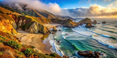 Tilt-Shift Pacific Coast Fog, California Coastal Rocks