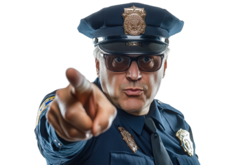 Police officer directing traffic urban street portrait daylight isolated on transparent background