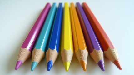 Fototapeta premium Isolated image of a set of colored pencils on a white surface, great for art supply marketing.