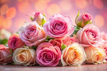Tilt-Shift Roses on Pink Background AI Photo