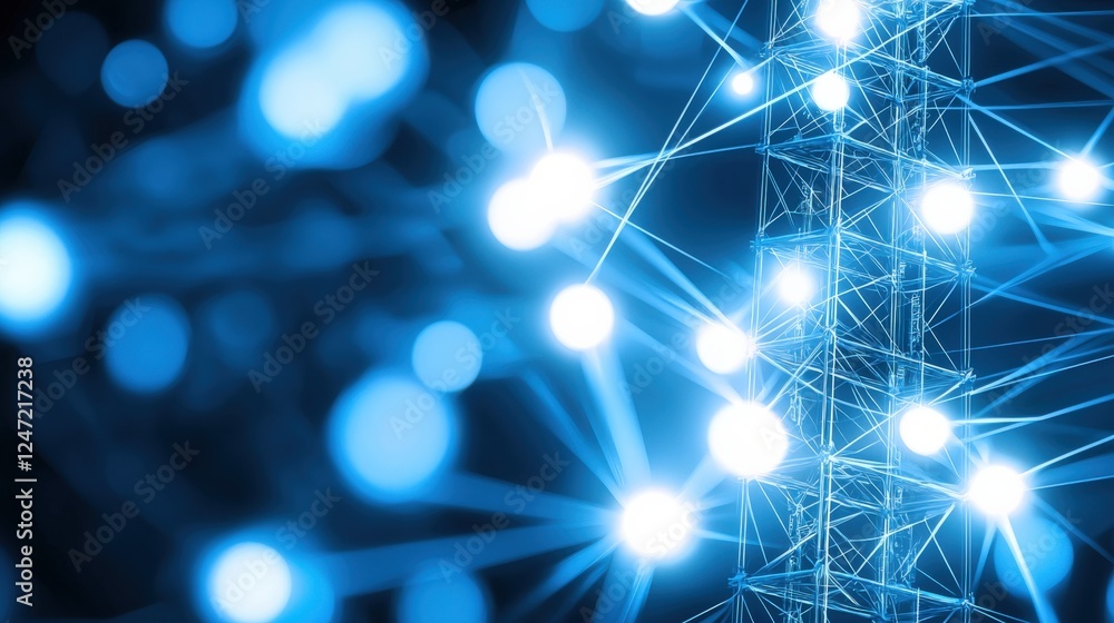 Poster dynamic data transmission event at a telecom tower urban environment digital art futuristic viewpoin