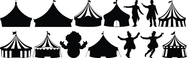 Circus silhouettes set, entertainment pack of vector silhouette design, isolated background © FutureFFX