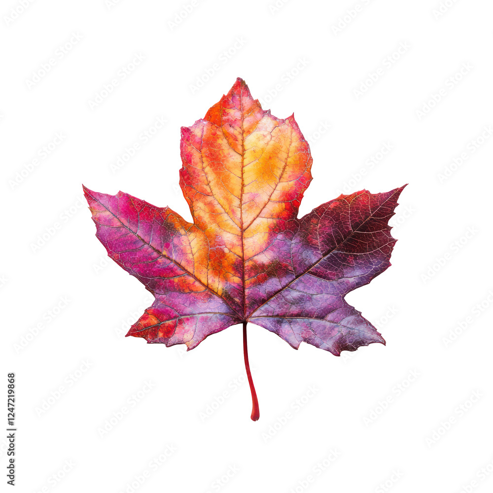 Canvas Prints an isolated maple leaf with vibrant autumn colors, highlighting its intricate details.