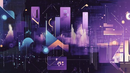 Dynamic abstract composition showcasing vibrant colors and geometric shapes in a digital universe