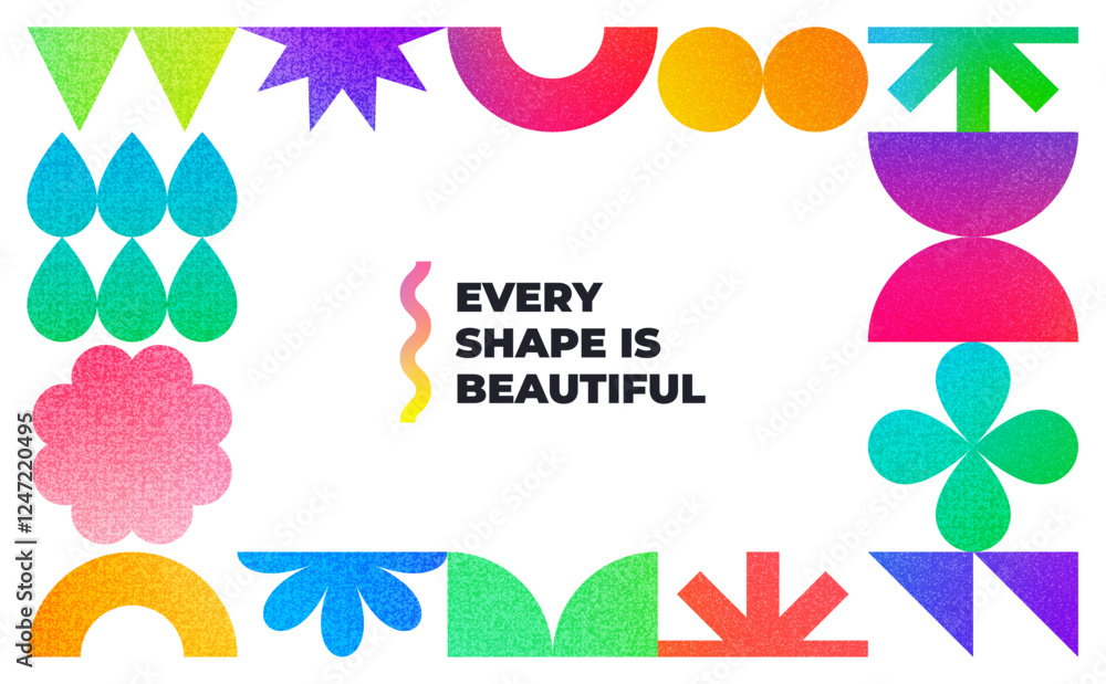 Poster Abstract Shapes with Gradient and Grain Noise Effects. Vector Modern Trendy Elements. Retro Minimal Geometric. Fun Y2K Frame Design
