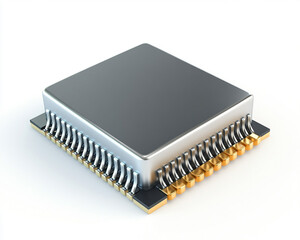High-tech microprocessor chip featuring sleek silver design, cutting-edge electronic circuit board, advanced computing technology