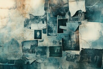 A Collage Of Aged Photos And Torn Papers Depicting Buildings And People