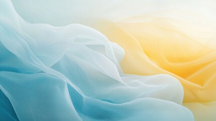 Obraz premium Soft waves of blue and yellow fabric dance gracefully in a serene atmosphere, creating a captivating visual experience for the viewer