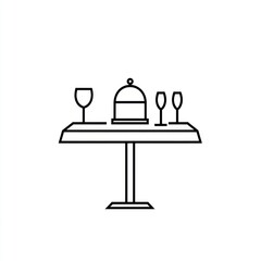 Banquet table set with covered dish and glasses. Celebration background. Invitation