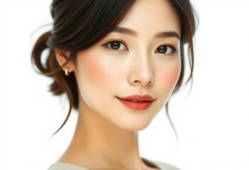 Fototapeta premium Photorealistic half-length female portrait on white background