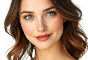 Obraz premium Photorealistic half-length female portrait on white background