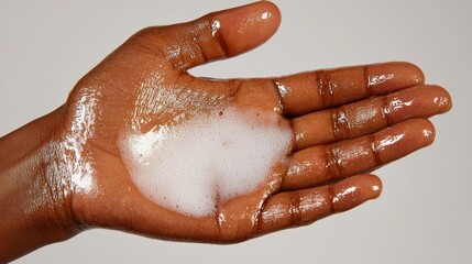 Fototapeta premium Close-Up of Hand with Moisturizing Foam for Eczema Care and Skin Relief