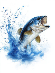 vibrant fish leaping from water, showcasing splashes and dynamic movement. detailed illustration captures essence of aquatic life and beauty of nature