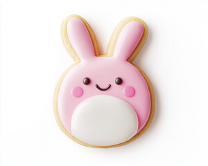 Fototapeta premium Adorable pink rabbit-shaped cookie featuring soft icing texture, playful facial expression, symbolizing delightful holiday treat