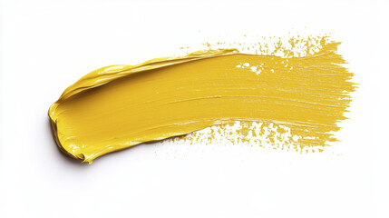 Bright yellow paint stroke on white background, showcasing texture and color