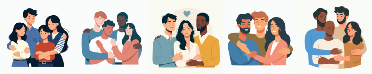 warm vector set of happy family hugs