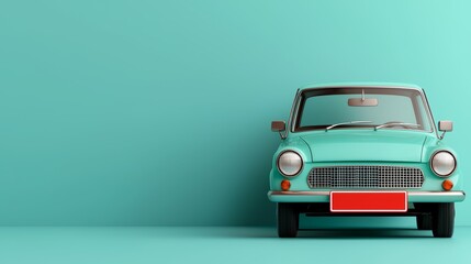 Pastel Blue Car Against Solid Color Background, Iconic Vintage Style Design