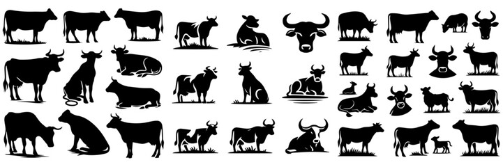 set vector silhouette cow