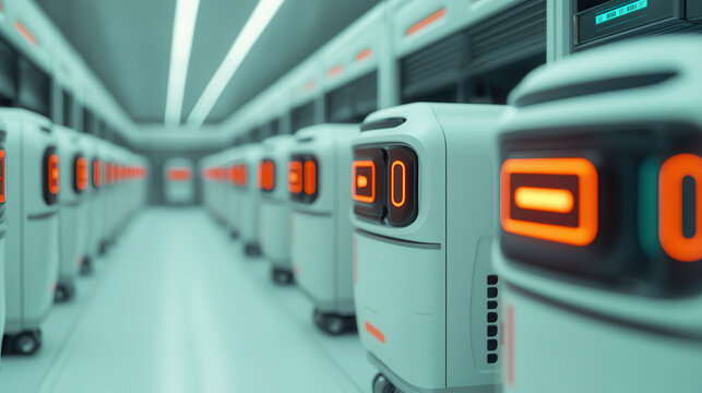 futuristic supermarket with robotic assistants in sleek, modern aisle