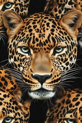 Obraz premium This image captures the striking features of a leopard's head and shoulders. The focus is on the animal's eyes, which are wide open, giving a sense of alertness.