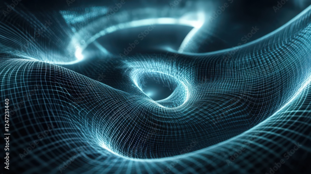 Poster abstract futuristic grid with glowing light trails and vortex effect